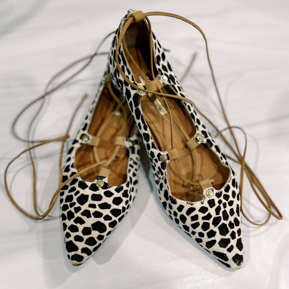 Halogen Printed Calf Hair Ankle Strappy Gladiator Pointed Toe Flat - Picture 9 of 9